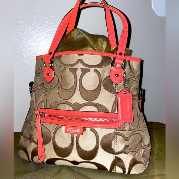 Coach Handbags - COACH - Monogram Shoulder Bag (Tan/Orange)